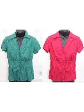 Clothing Lot Womens Shirts 2 Pieces Size 10 Ann Taylor Pink Green Button Front